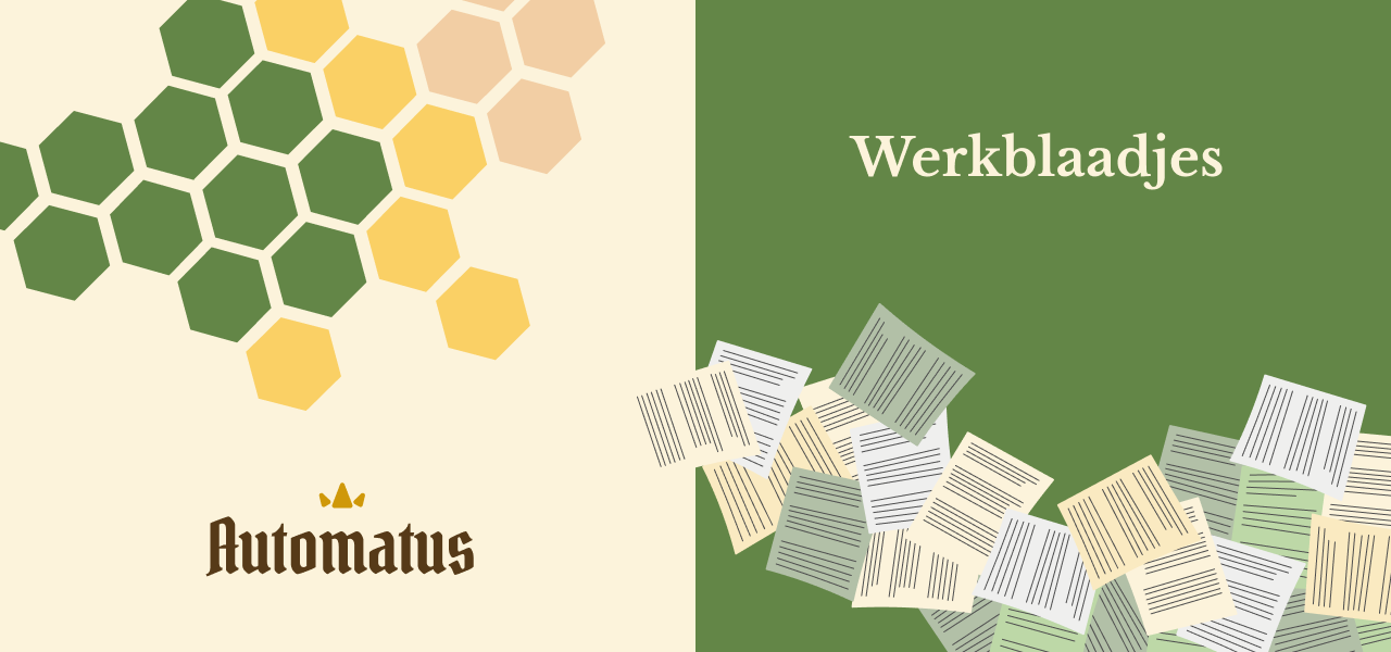 Links een illustratie van Automatus, rechts een illustratie van de werkblaadjes